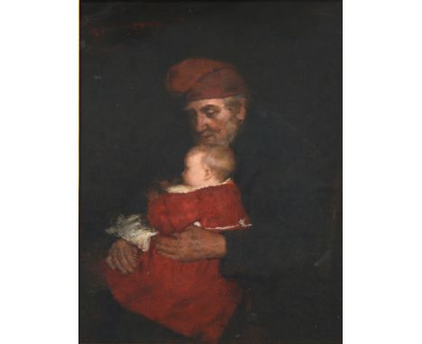 Circle of Robert Gemmell Hutchison Portrait of a man holding a child oil on canvas, indistinctly signed 62x46cm.