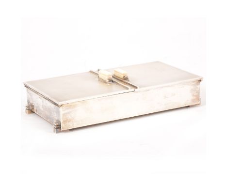 A silver box, converted to a jewel case, Deakin &amp; Francis Ltd, Birmingham 1947, with two ivory mounted and engine turned 