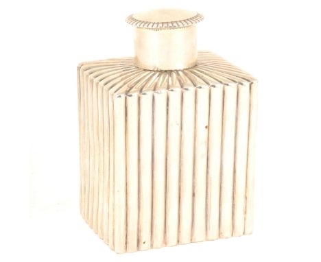 A Victorian silver caddy, Samuel Walton Smith, London 1896, fluted rectangular form, plain domed lid, 7ozs, 12.5cm.