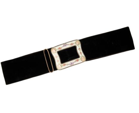 EDWARDIAN SILVER AND ENAMEL BELT BUCKLE, by William Hair Heseler, London, 1904, import marks, rectangular form, decorated in 