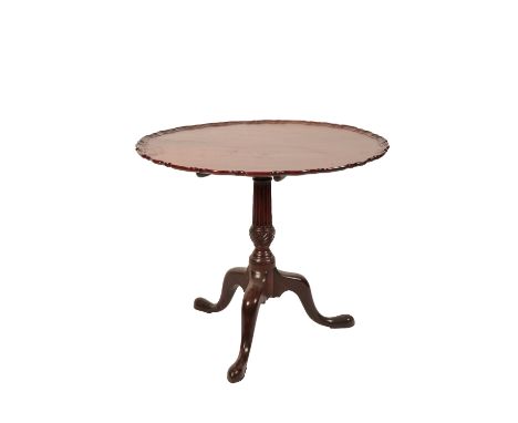 GEORGE III MAHOGANY PIE CRUST TILT TOP TABLE circa 1770, the circular top with a shaped moulded edge raised on a fluted colum