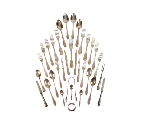 COLLECTION OF ENGLISH AND CHINESE MIXED SILVER FLATWARE, 19th century and later, some stamped "800", mixed dates and makers (