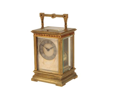 FRENCH EIGHT DAY REPEATING CARRIAGE CLOCK, the 5.5cm dial with Roman numerals, inscribed " Monk Bros Bolton” surrounded by a 