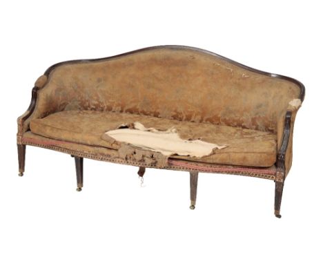 GEORGE III SETTEE in the manner of Thomas Chippendale, with a shaped back and downswept arms carved with acanthus leaves and 