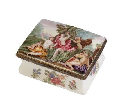 CONTINENTAL ENAMEL SNUFF BOX, 18TH / 19TH CENTURY, painted with a mythological scene depicting Diana the huntress, 7cm wide