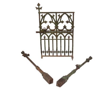 EARLY VICTORIAN CAST IRON "GOTHIC" GATE decorated with trefoils over a register of arcading, with the original cluster column