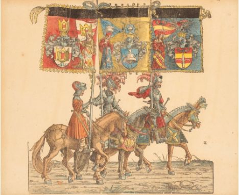 VARIOUS ARTISTS: 'THE TRIUMPHS OF EMPEROR MAXIMILIAN I' Three studies depicting knights on horseback, holding standards and l