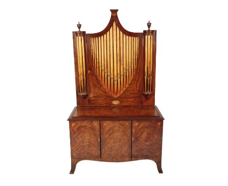 MAHOGANY AND INLAID SIDE CABINET 19th century with alterations, the simulated pipe organ back above a dished rectangular top 