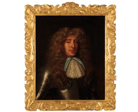 ASCRIBED TO SIR PETER LELY (1618-1680) Half-length portrait of Sir William Morice wearing plate armour and lace jabot, tied w