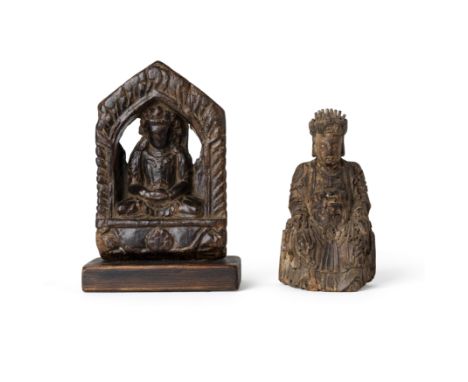 A Chinese wood carving of a seated Daoist deity, and a Himalayan lacquered wood stele of a seated AmitayusMing dynasty, 17th 