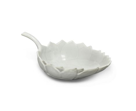 A Chinese white-glazed moulded 'lotus' water dropper or 'nose-drinking' vesselQing dynasty, Guangxu mark and periodMoulded as