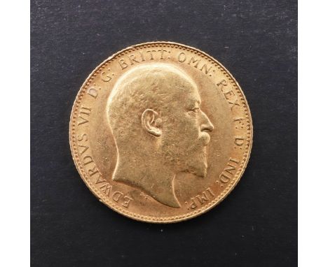 An Edward VII Sovereign, bare head bust r. Reverse St George and the Dragon. Dated 1908. *CR Light surface marks and scratche