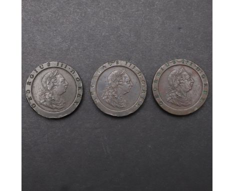 A George III Twopence, Soho mint 'Cartwheel' issue, dated 1797, and two similar coins (3). *CR With light rubbing to all and 