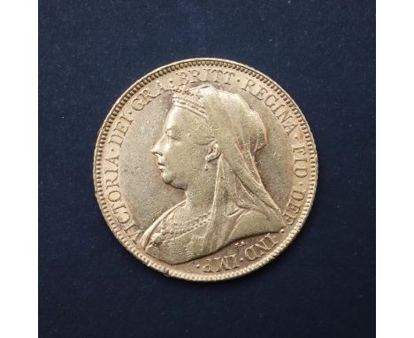 A Queen Victoria Sovereign, old veiled bust l. St George and the Dragon reverse, dated 1900. *CR light surface marks and rubb