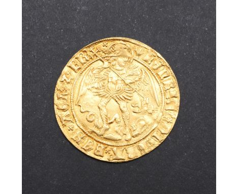 A fine Henry VII Gold Angel, Standing figure of an angel with a dragon at his feet and spear in his hands, mint mark Pheon fo