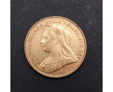 A Queen Victoria Sovereign, old veiled bust l. St George and the Dragon reverse, dated 1900. P to the ground for the Perth Mi