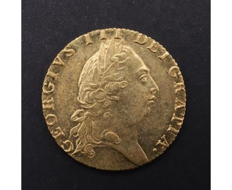 A George III Guinea, fifth laureate and draped bust r. Reverse with 'Spade' shaped shield and date 1791. *CR A superb example
