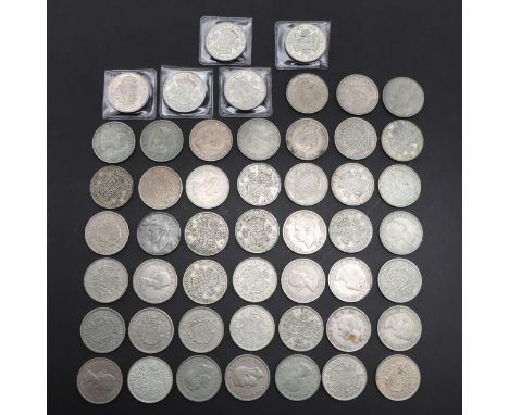 George VI and later halfcrowns, bare head l. reverse with shield of arms and date: 1937, 1938, 1939, 1940 (3), 1941, 1942, 19