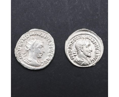 Silver Denarius of Maximus I, laureate and draped bust r. Reverse Fides standing l. holding two legionary standards. Similar 