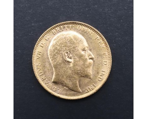 An Edward VII Sovereign, bare head bust r. reverse St George and the Dragon. With M to the ground for the Melbourne Mint. 190