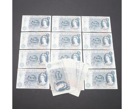 A collection of 42 Series 'C' portrait issue five pound notes. Thirty nine of which have A prefixes from A01 269656. £210 fac