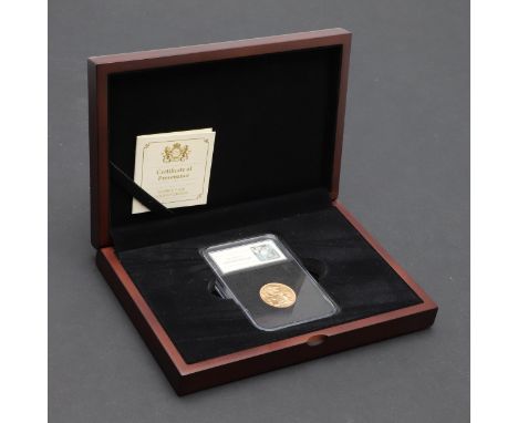 A George V Sovereign, bare head l. reverse George and the dragon, P to the ground for the Perth mint, dated 1918. In slab and