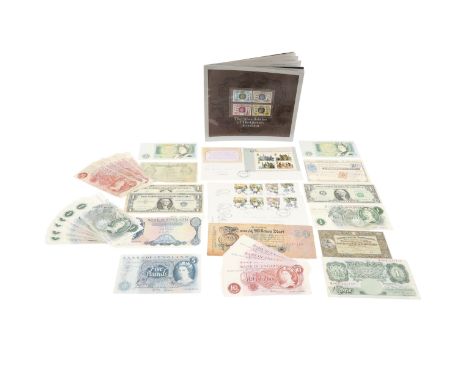 A collection of banknotes: 17 C series portrait issue ten shilling notes signed F.S. Fforde D03N 346501 - 516. Ten One pound 