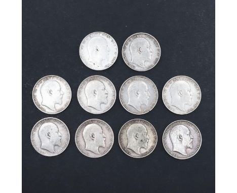 A collection of Edward VII Florins, bare head r. reverse with Britannia standing on a ship's prow: 1902, 1903, 1904, 1905, 19