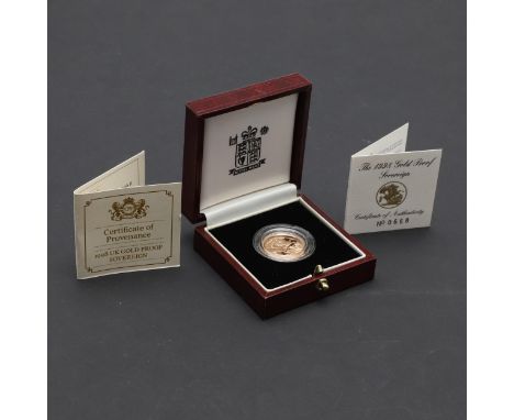 An Elizabeth II Proof Sovereign, bust r. reverse George and the Dragon, dated 1998, in Royal Mint presentation case of issue 