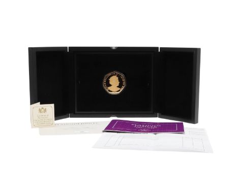 A gold proof 50p piece, Isle of Man, Queen Elizabeth II, crowned portrait l. dated 2022, reverse 'God Save The Queen' with ro