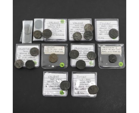 A collection of twenty coins: Jovian 363-364 A.D. Two siliqua one portrair r. the other l. both reverse four lines Vot ... Se