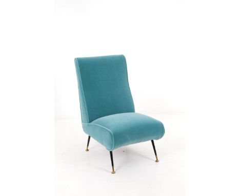 MARCO ZANUSO (Attr.) (Milano 1916-2001). Armchairs Triennale in light blue velvet with brass legs. 50s. 92.5x53x9cm approx. M