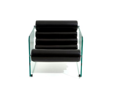 FABIO LENCI (Roma 1935). Hyaline armchair in glossy black vinyl with plexiglass and metal structure. COMFORT LINE production.