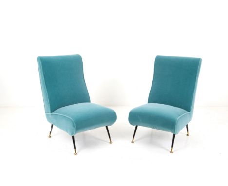 MARCO ZANUSO (Attr.) (Milano 1916-2001). Pair of armchairs Triennale in light blue velvet with brass legs. 50s. 92.5x53x9cm a
