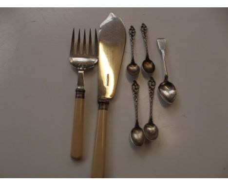 Fish knife and fork, silver spoons and others 