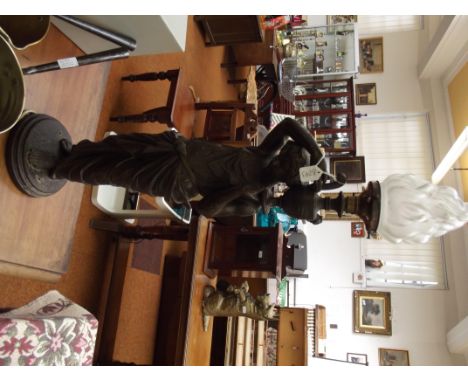 Art deco spelter lamp base in the form of a water carrier 