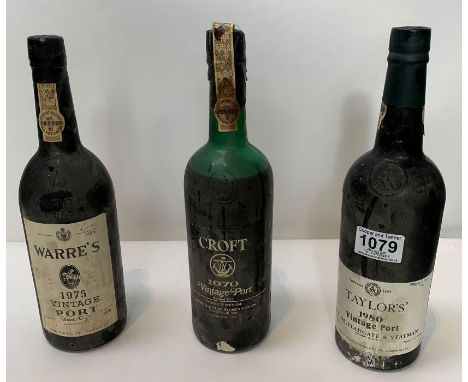 A  bottle of Croft 1970 vintage port, a bottle of Warre's 1975 vintage port and a bottle of Taylor's 1980 vintage port
