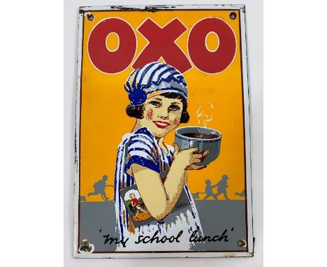 A rectangular enamel Oxo sign 'my school lunch', 26.1cm x 17.8cm