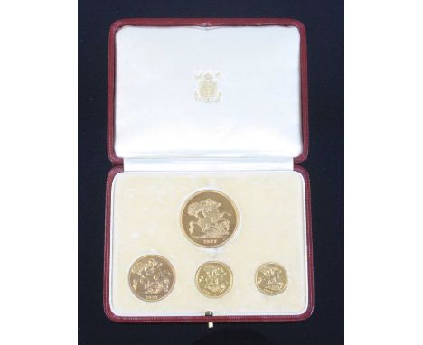 Great Britain, 1937 gold four coin specimen set, to include five pound, two pound, sovereign and half sovereign, housed in re