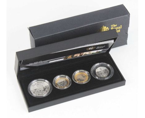 United Kingdom, The Royal Mint, 2009 UK Silver Proof Piedfort Four-Coin Collection, to include £5, £2 x2 and Kew Gardens 50p,