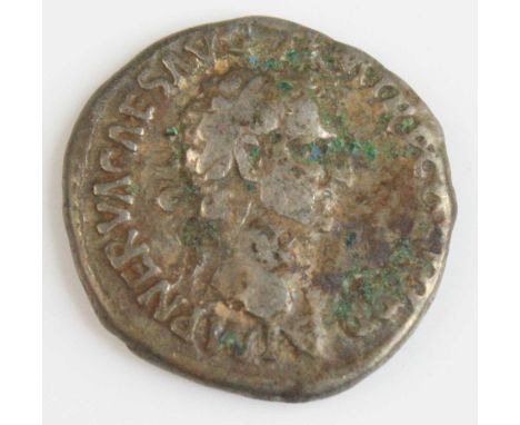 Roman Imperial Coinage, Nerva, Denarius, 96, laureate bust right, rev. concordia exercitvvm, clasped hands, together with a C