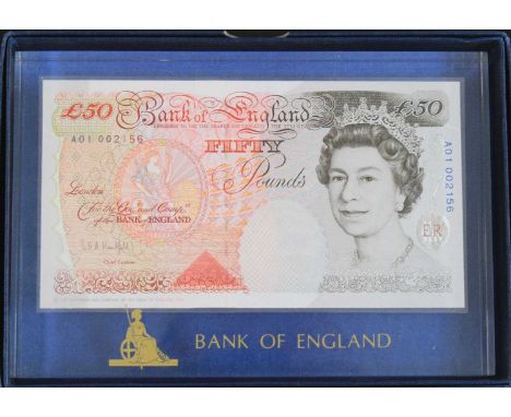 Great Britain, Bank of England fifty pound note, A01 002156, Chief Cashier Graham Kentfield, in Bank of England perspex case 