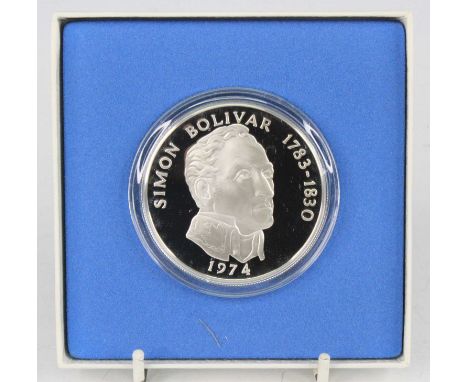 Republic of Panama, Franklin Mint, 1974 silver proof 20 Balboas coin, boxed with certificate. (1)