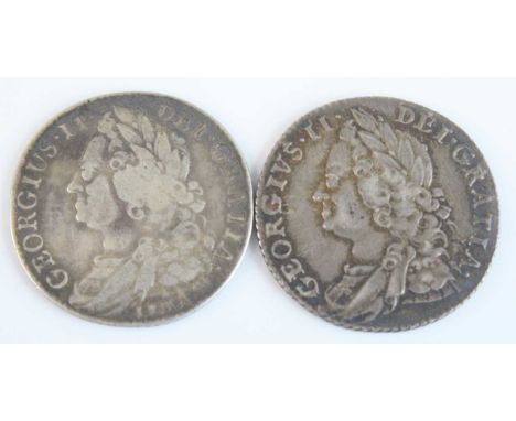 Great Britain, 1745 shilling, George II old laureate draped bust with Lima below, rev; crowned cruciform shields plain angles