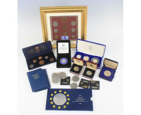 United Kingdom, Royal Mint, 1993 three coin set to include a piedfort one pound, DNA double helix two pound and Give Women th