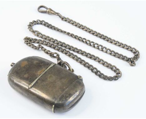 A late Victorian silver plated combination sovereign case / vesta, of rounded rectangular form, one end opening to reveal an 