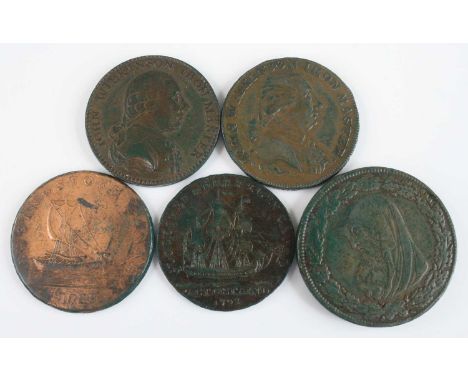 Great Britain, a collection of 18th century and later tokens to include John Wilkinson Iron Master 1787 and 1788 1/2d, Basing
