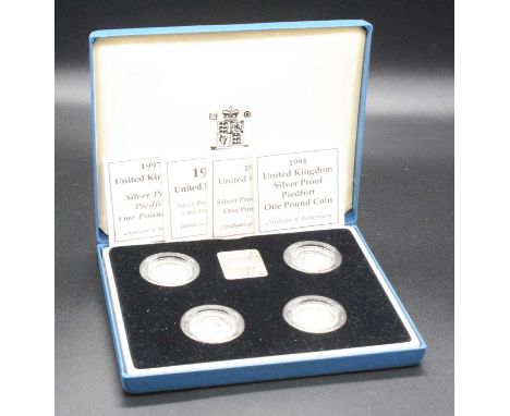 United Kingdom, Royal Mint 1994-1997 silver proof piedfort £1 collection, boxed with certificates. (1)