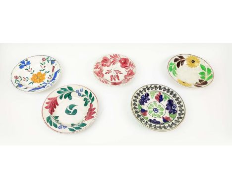 CERAMIC PLATES, five, handpainted with Hispanic rustic foliate decoration. (5) 