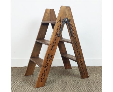 STEP LADDER, vintage style wooden, 81cm H x 66cm D x 43cm W. 